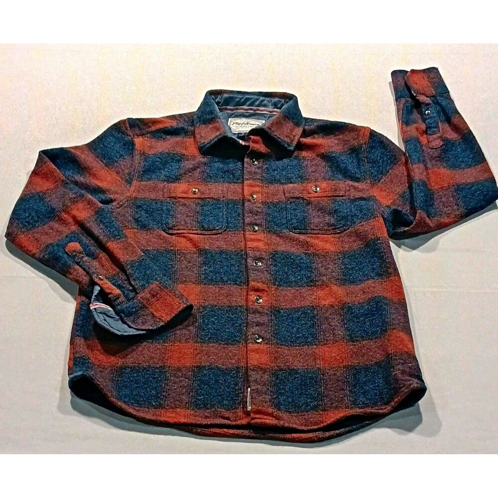 Flag & Anthem Woodway Heavy Plaid Flannel Button Up Shirt Mens M Blue Orange